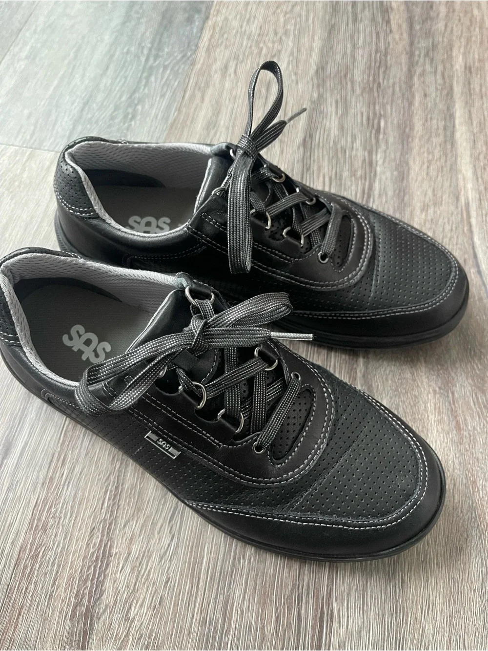 SAS | Sporty Lux Black Leather Tennis Shoe Sneaker Perforated Mesh Comfort